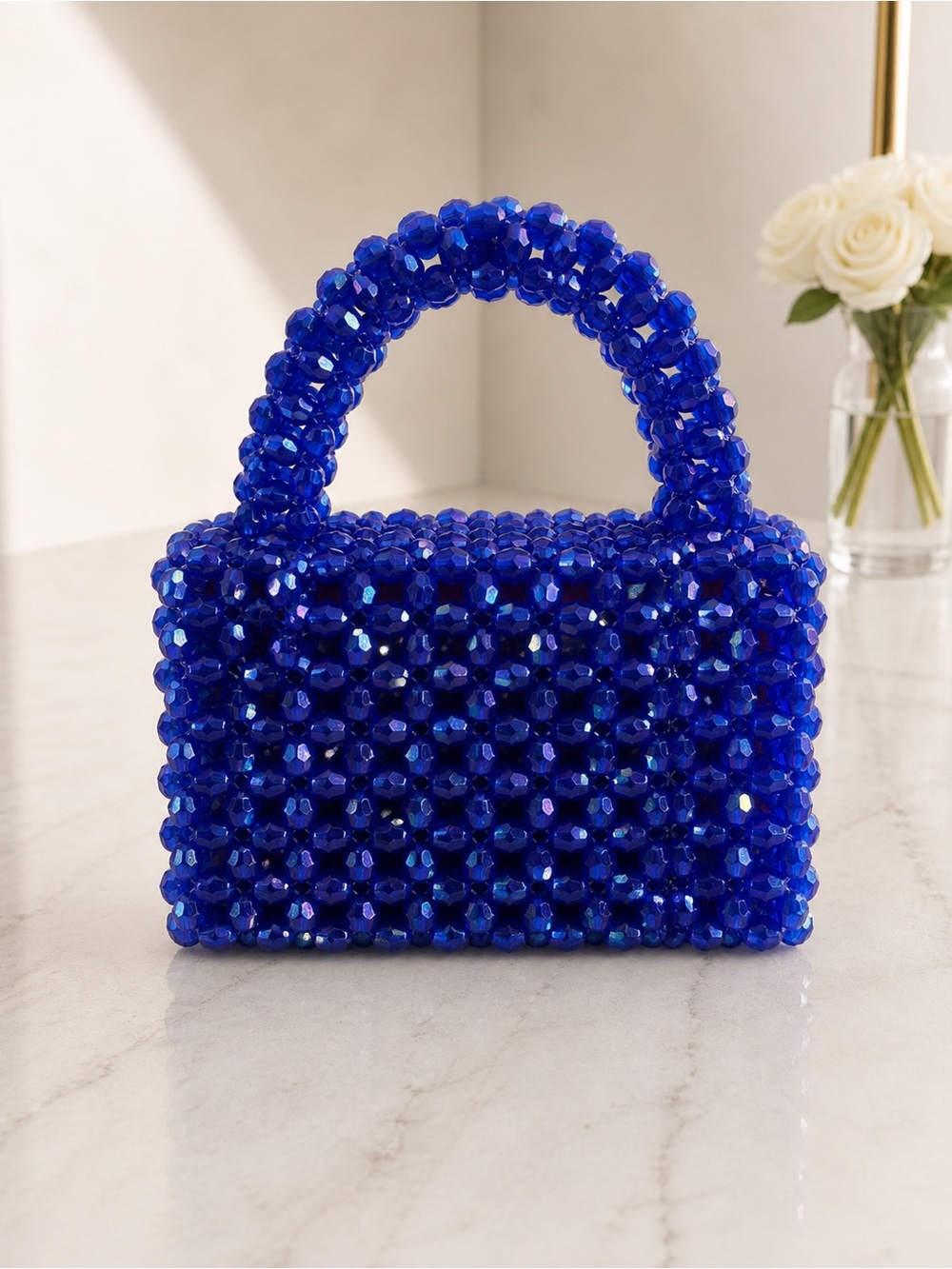Beaded Mini Tote Bag in Royal Blue